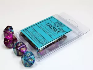 Gemini Purple-Teal w/gold Set of Ten d10s