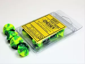 Gemini Green-Yellow w/silver Set of Ten d10s