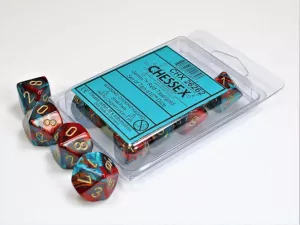 Gemini Red-Teal with gold Set of Ten d10s