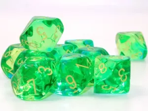 Gemini Translucent Green-Teal/yellow Set of 10 d10s