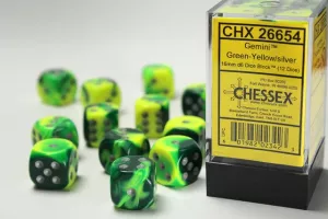 Gemini 16mm d6 Green-Yellow w/silver Dice Block (12 dice)