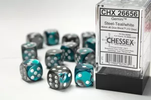 Gemini 16mm d6 Steel-Teal w/white Dice Block (12 dice)