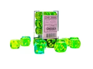 Gemini 16mm d6 Translucent Green-Teal/yellow Dice Block (12 dice)
