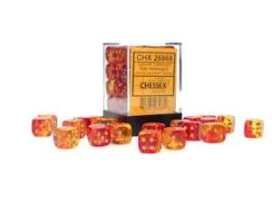 Gemini 12mm d6 Translucent Red-Yellow/gold Dice Block (36 dice)