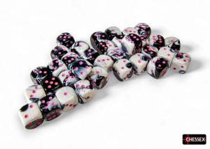 Gemini® 12mm d6 Black-White/pink Dice Block (36 dice)