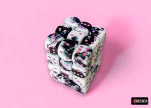 Gemini® 12mm d6 Black-White/pink Dice Block (36 dice)