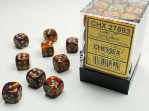 Lustrous 12mm d6 Gold/silver Dice Block (36 dice)