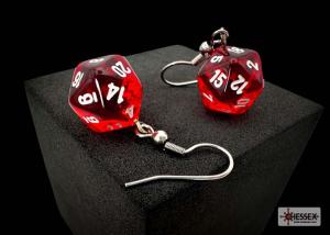 Chessex Hook Earrings Translucent Red Mini-Poly d20 Pair