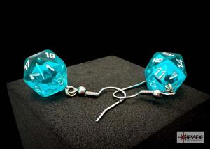 Chessex Hook Earrings Translucent Teal Mini-Poly d20 Pair
