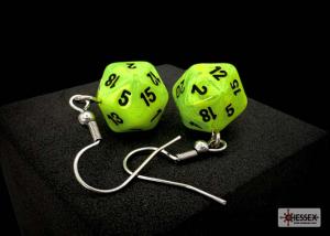 Chessex Hook Earrings Vortex® Bright Green Mini-Poly d20 Pair