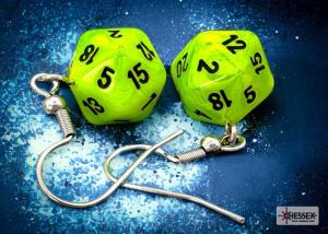 Chessex Hook Earrings Vortex® Bright Green Mini-Poly d20 Pair