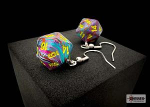 Chessex Hook Earrings Festive® Mosaic Mini-Poly d20 Pair