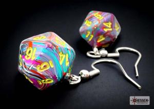 Chessex Hook Earrings Festive® Mosaic Mini-Poly d20 Pair