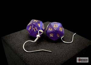 Chessex Hook Earrings Borealis® Royal Purple Mini-Poly d20 Pair