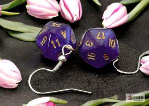 Chessex Hook Earrings Borealis® Royal Purple Mini-Poly d20 Pair