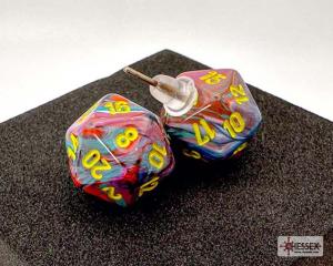 Chessex Stud Earrings Festive® Mosaic Mini-Poly d20 Pair