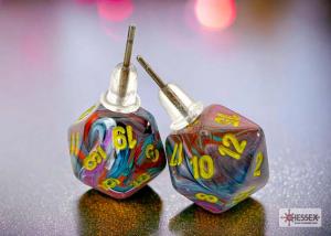 Chessex Stud Earrings Festive® Mosaic Mini-Poly d20 Pair