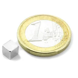 Disc Magnet Kub 5 mm (10st) Nickelpläterad 1100g styrka