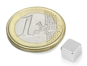 Cube Magnet 6 mm, (5st) Nickelpläterad 1300g styrka
