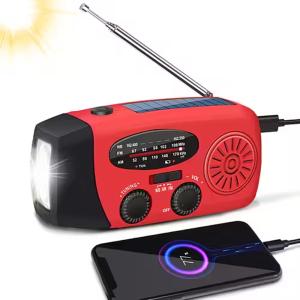 Nödradio 2000 mAh – AM/FM Vevradio med Solcell, Powerbank & LED