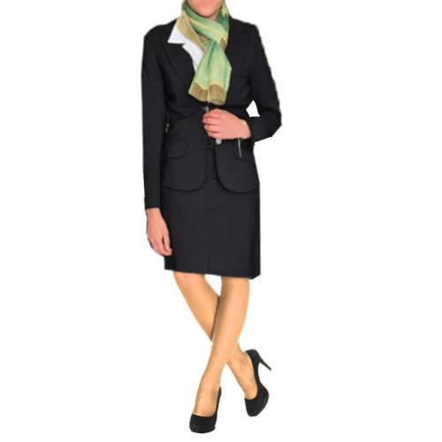 Kabinkostym för Dam – Kavaj & Kjol i Ullmix med Matchande Scarf