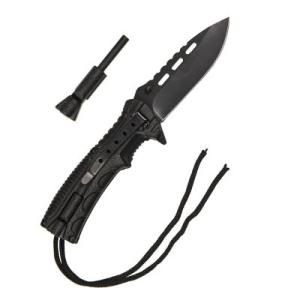 Mil-Tec Black Survival One-Hand Paracord Kniv