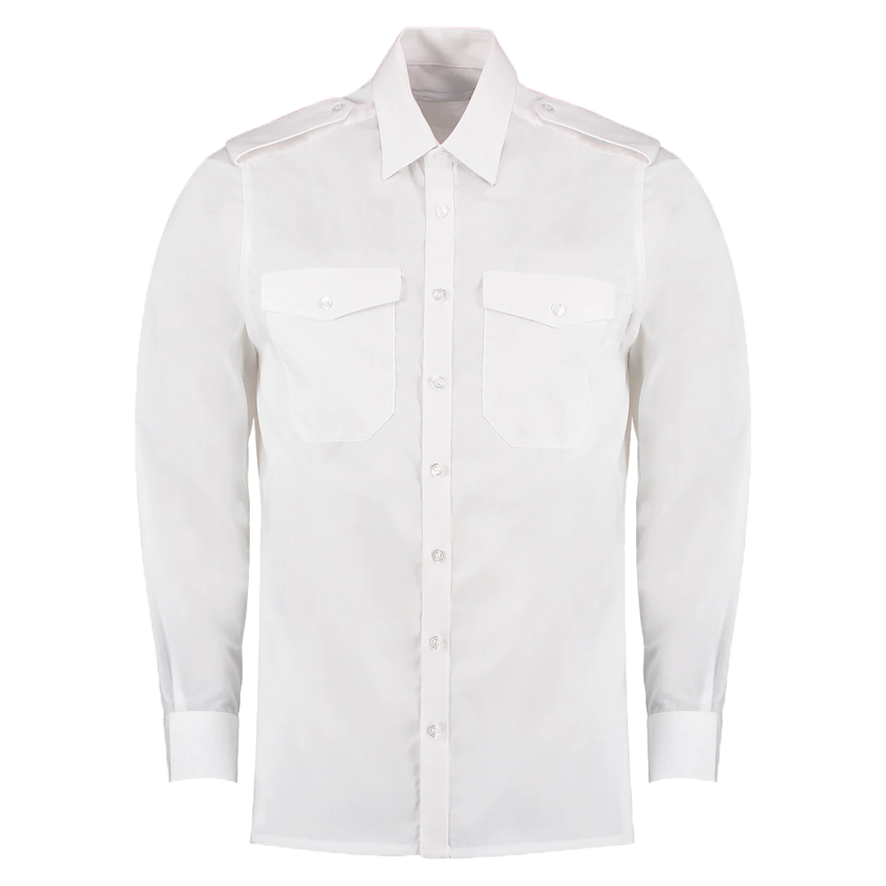 Klassisk Vit Pilotskjorta Långärmad Axelklaffar