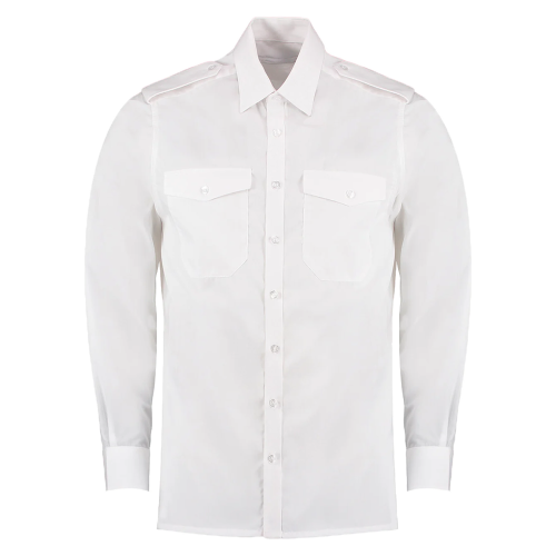Klassisk Vit Pilotskjorta Långärmad Axelklaffar