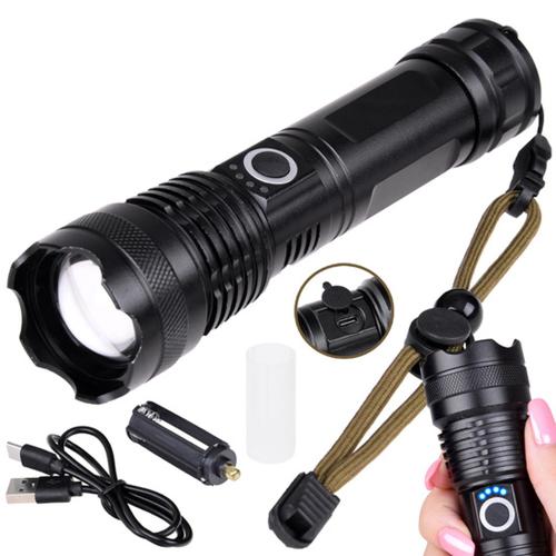 LED Ficklampa 1000 Lumen – Uppladdningsbar, Zoom & 5 Ljuslägen