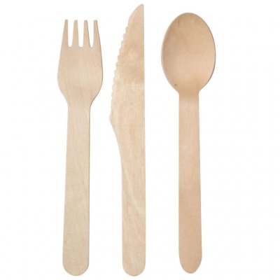 Engångs Träbestick Kniv Gaffel Sked