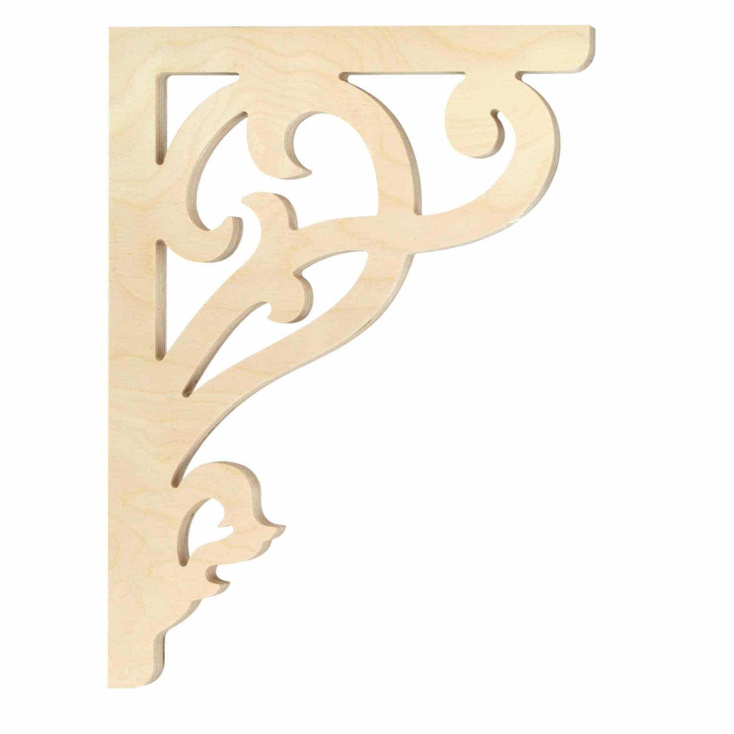 Bracket 009 - Classic wooden Swedish gingerbread corbel & scroll bracket in Victorian style and with ornaments for porch, portico and veranda.