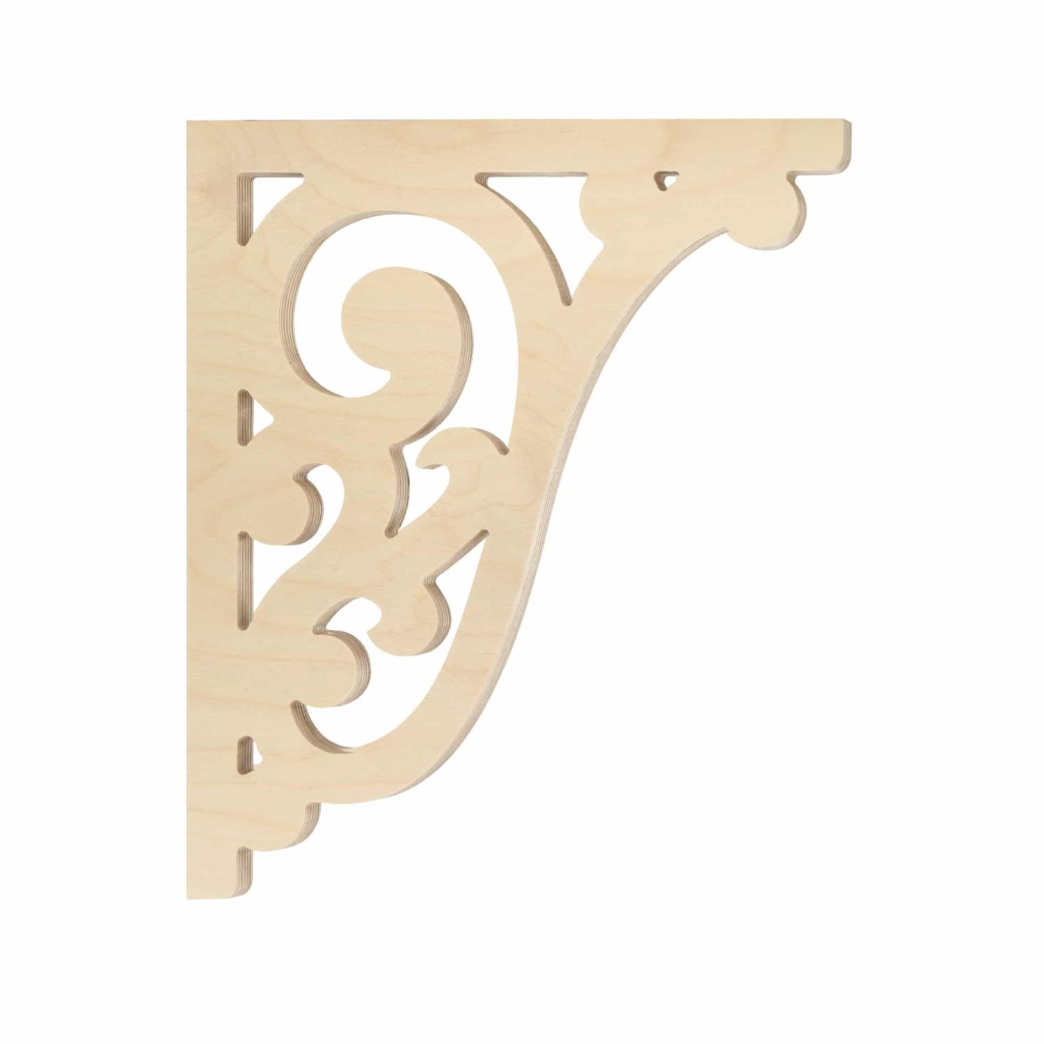 Bracket 013 - Classic wooden gingerbread corbel & scroll bracket in Victorian style and with ornaments for porch, portico and veranda.