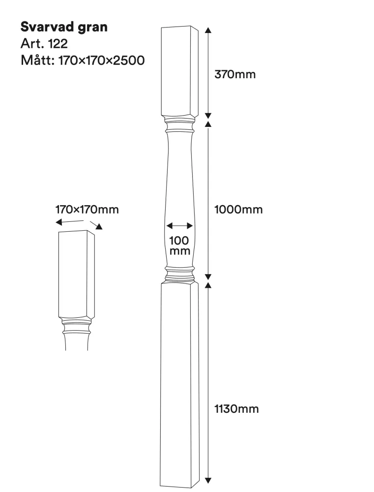 Stolpe/Pelare - Svarvad - 2500 x 170 mm - Nr. 30-NG-122