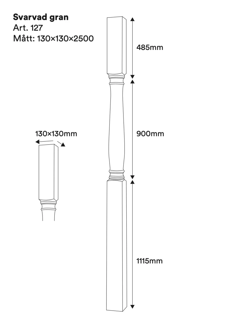Stolpe/Pelare - Svarvad - 2500 x 130 mm - Nr. 30-NG-127