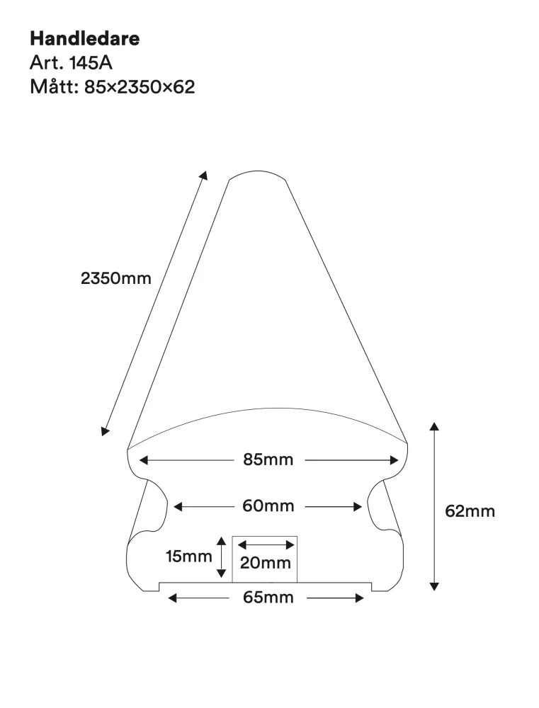 Handlauf aus holz - 2350 x 85 x 61 mm - Nr. 32-NG-145A