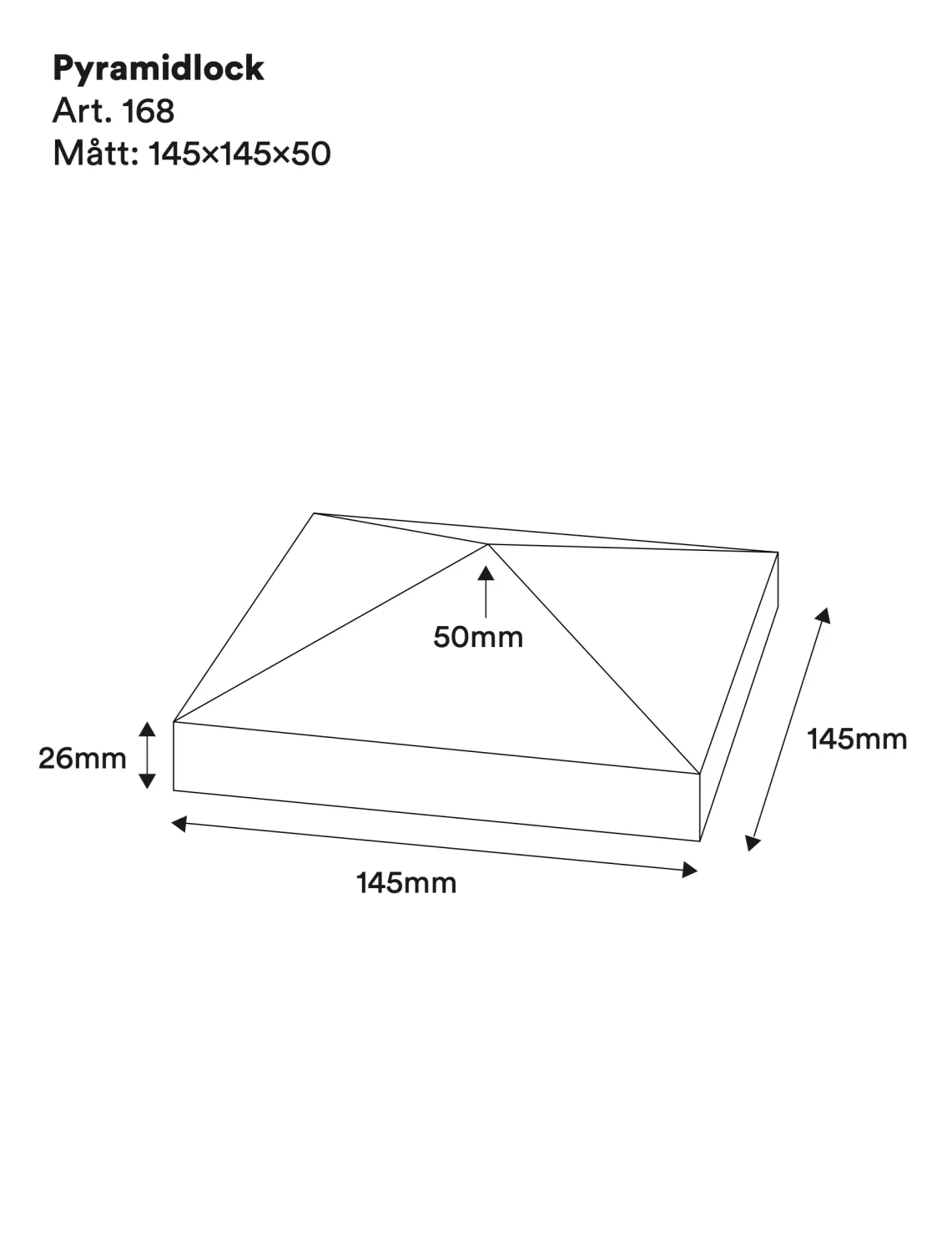 Stolphatt - Pyramidlock i trä - 145 x 145 mm - Nr. 34-NG-168 | Gaveldekor