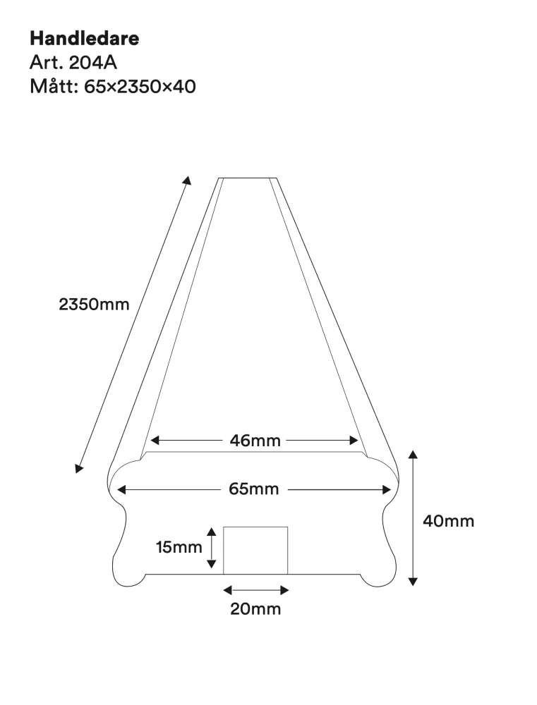 Handlauf aus holz - 2350 x 65 x 40 mm - Nr. 32-NG-204A
