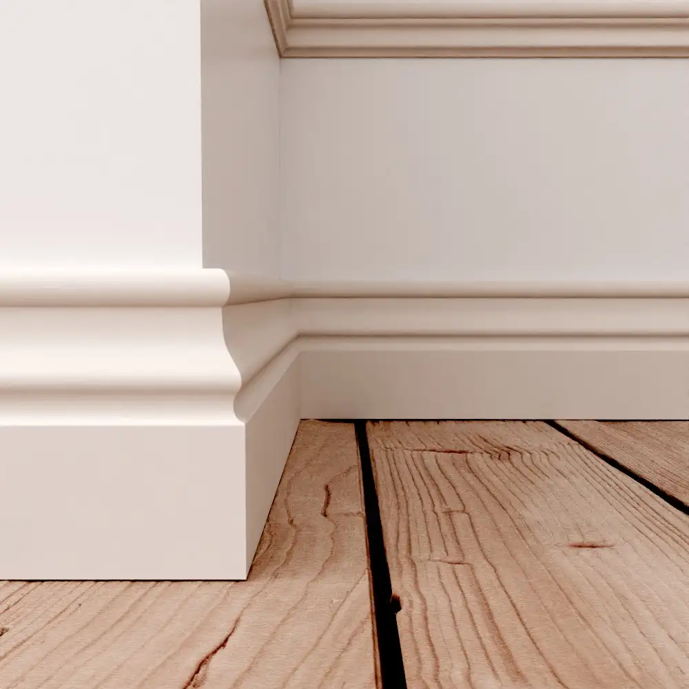 Golvsockel - Golvlist - 21 x 95 mm, Profil-nr 005 - sockellist målad i grå - Retro, äldre stil med inspiration av sekelskifte - klassisk gammaldags sockel - 1800-tal - Allmoge och dalastil