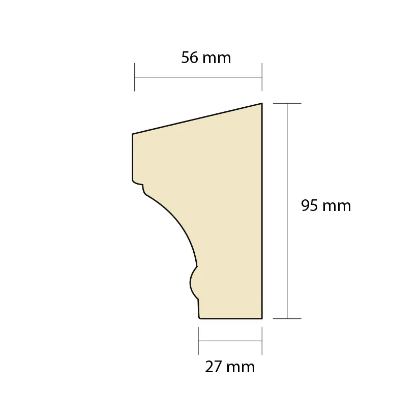 Crown molding with slanted top edge - 95 x 56 mm
