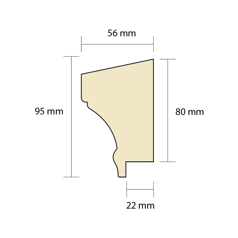 Crown molding with slanted top edge - 95 x 56 mm