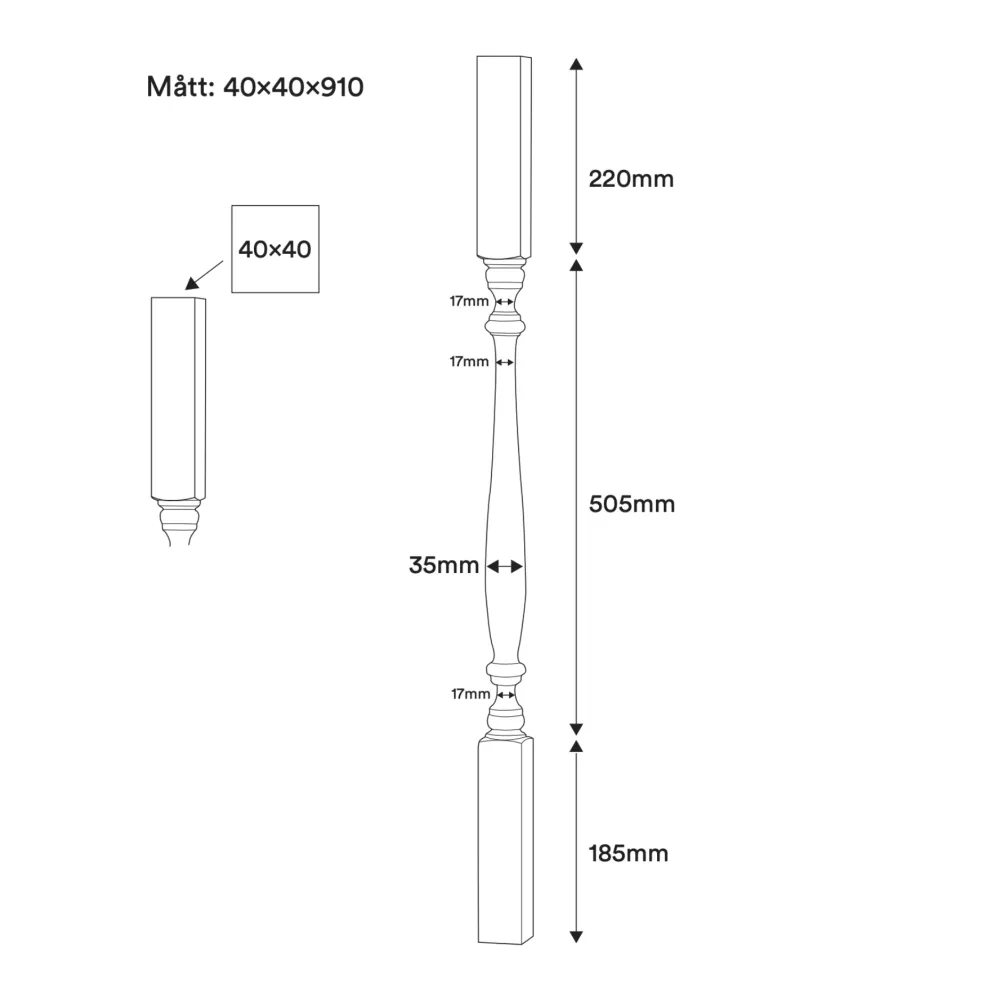 Stolpe - Svarvad - 910 x 40 mm - Nr. 11-NG-101
