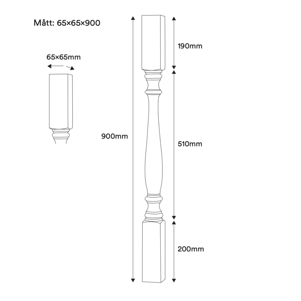 Stolpe Baluster - Svarvad - 900 x 65 mm - Nr. 11-NG-107