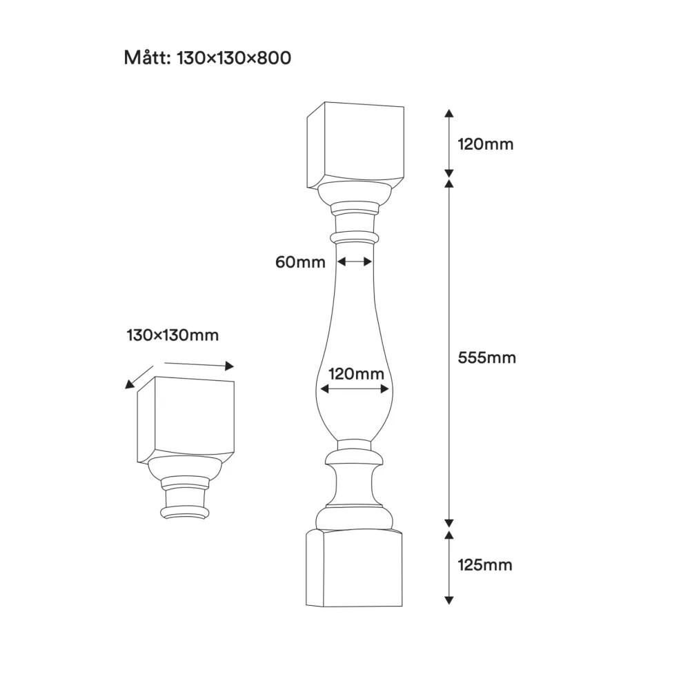 Stolpe Baluster - Svarvad 800 x 130 mm - Nr. 11-NG-131
