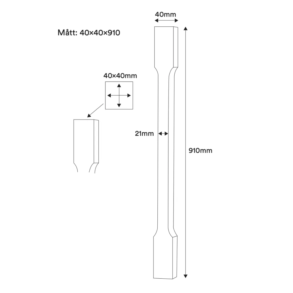 Stolpe Spjäla - Sidofräst - 910 x 40 mm - Nr. 11-NG-144