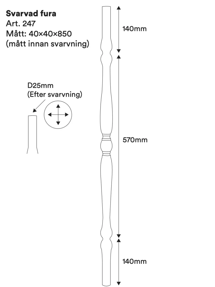 Stolpe - Rundsvarvad - 850 x 40 mm - Nr. 11-NG-247