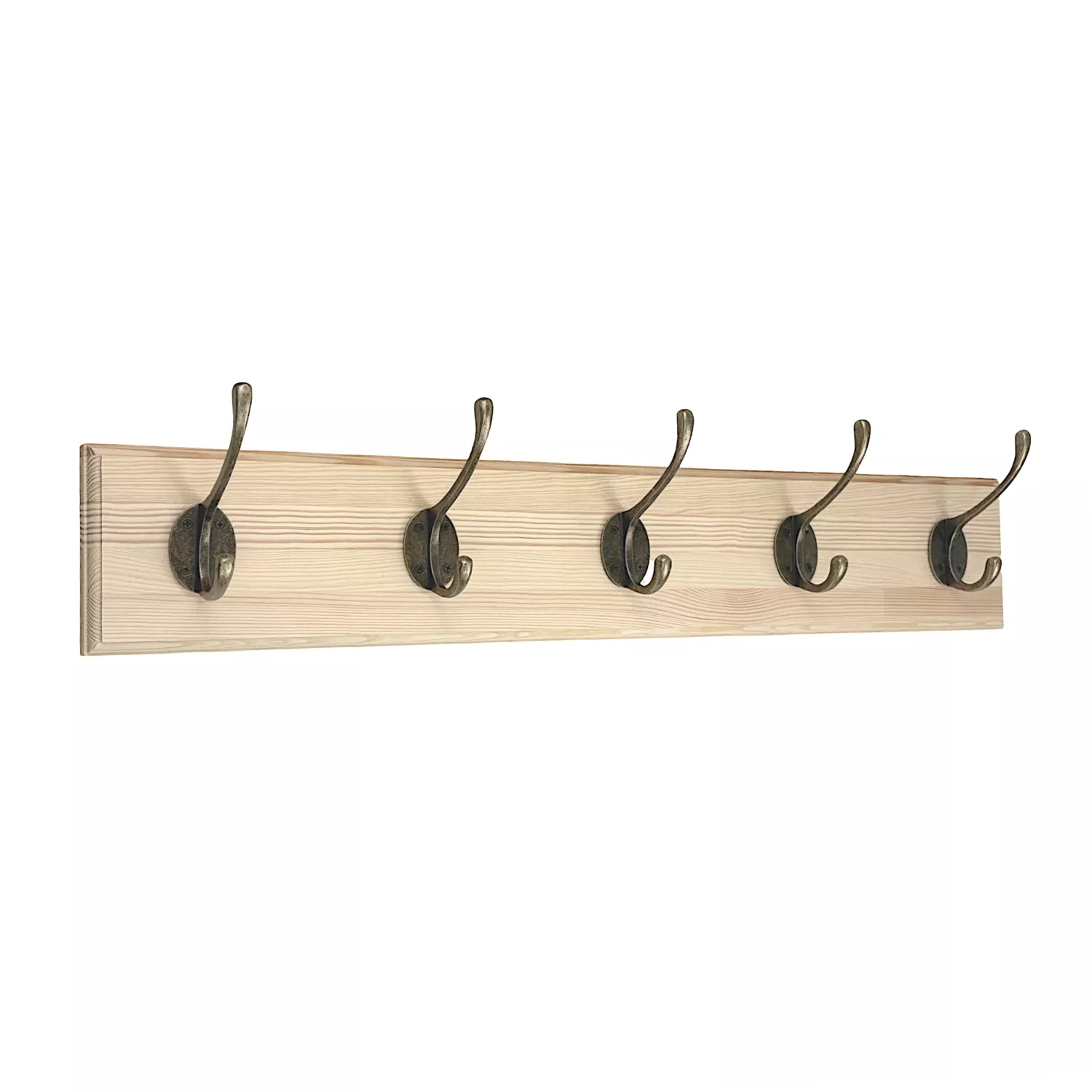 Hakenleiste aus Holz 70 x 12 cm - Haken: 5 Stück