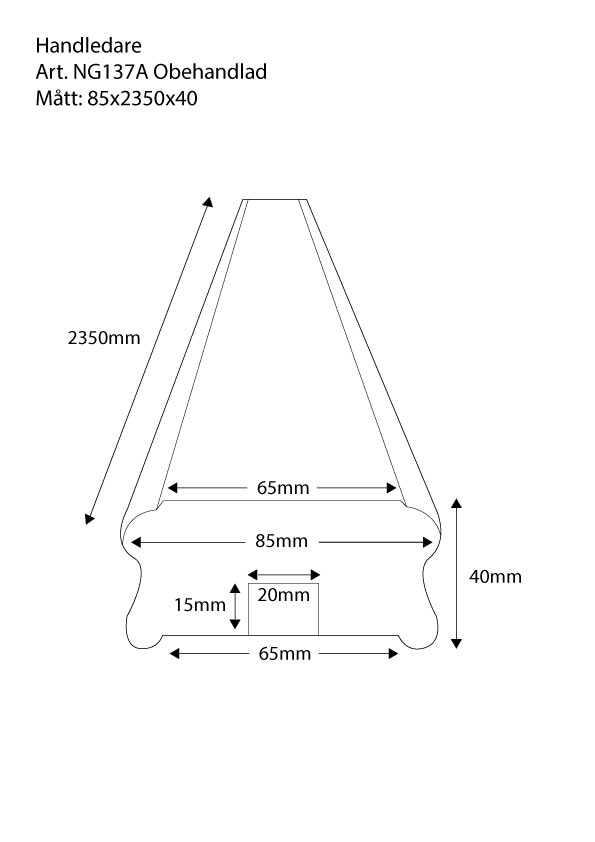 Handlauf aus holz - 2350 x 85 x 40 mm - Nr. 32-NG-137A