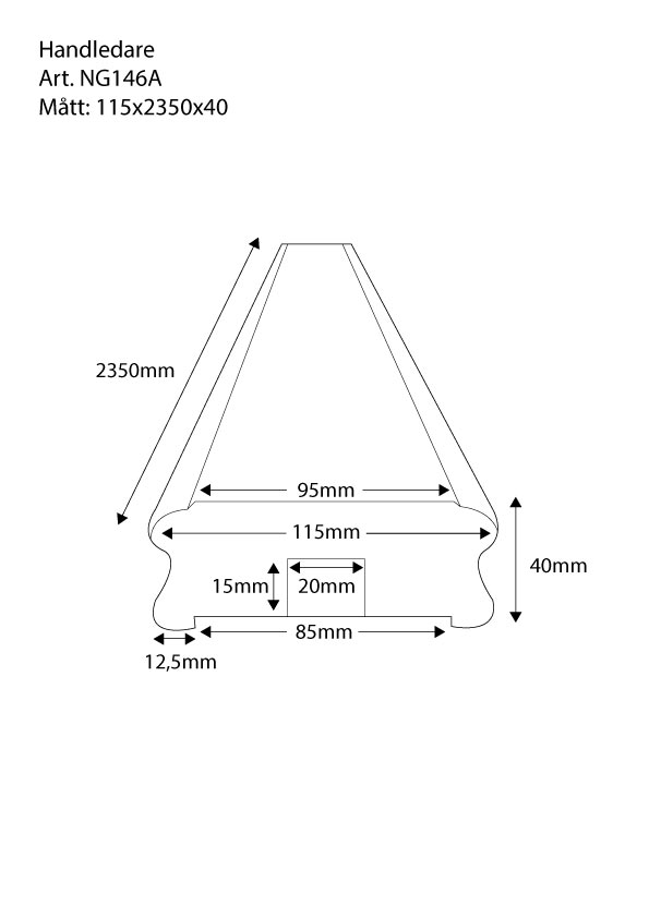 Handlauf aus holz - 2350 x 115 x 40 mm - Nr. 32-NG-146A