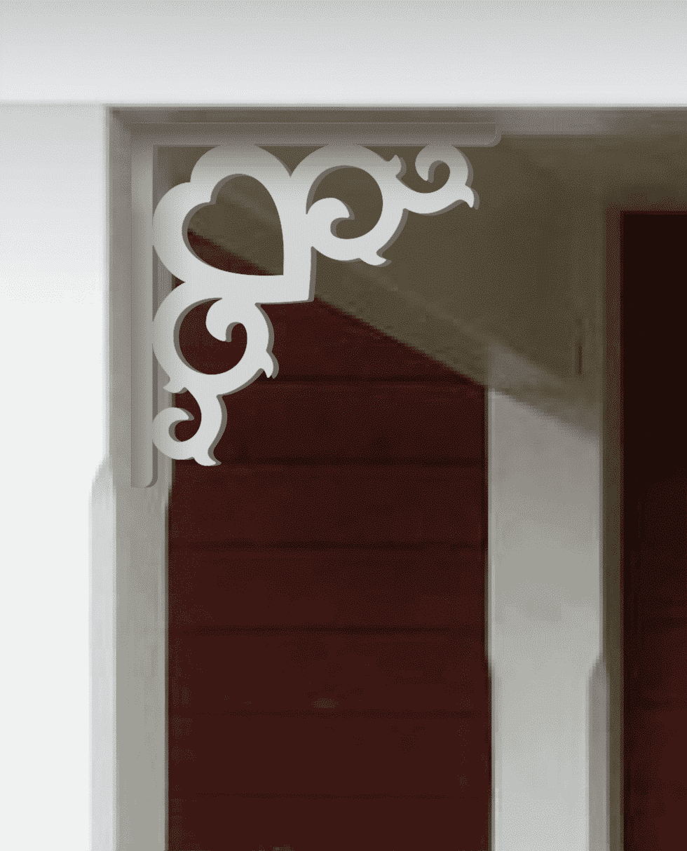 Victorian bracket 002A in a red porch decorated with from Gaveldekor from Sweden.