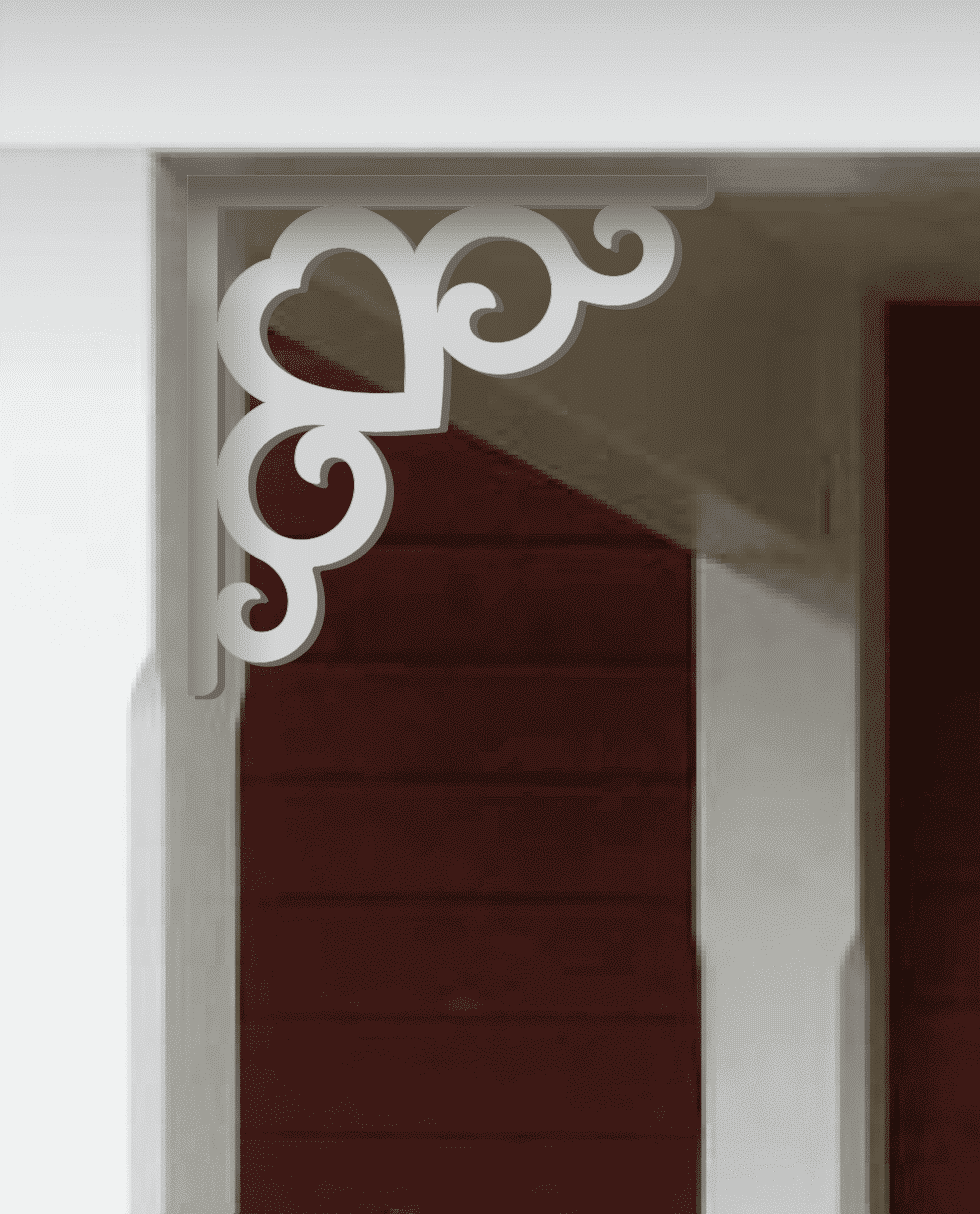Eckkonsole 002B - Eine rote Veranda, dekoriert mit dem Ziergiebel von Gaveldekor aus Schweden.
